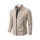 Cardigã Masculino De Fleece Quente Com Zíper, Cor Sólida, Gola Alta, Casaco Casual Esportivo Para