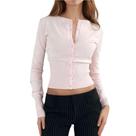 Cardigã Naileksi feminino Henley Button Down Crop Knit rosa