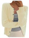 Cardigã RoseSeek feminino de malha canelada com botões, branco Cardigã RoseSeek feminino de malha canelada com botões, branco