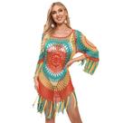 Cardigan Beach Cover Up feminino em crochê arco-íris feito à mão
