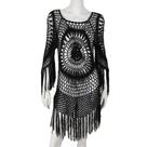 Cardigan Beach Cover Up feminino feito à mão em crochê preto