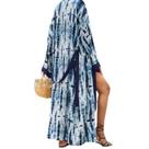 Cardigan Beach Cover Up feminino Tie Dye Langline azul/branco