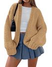 Cardigan de Tricô Grosso Khaki PRETTYGARDEN Tamanho P