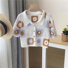 Cardigan Feminino Boho Crochê - Manga Curta, Malha Aberta e Gola Quadrada