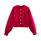 Cardigan Feminino de Malha - Mangas Compridas, Gola Redonda e Punhos Canelados