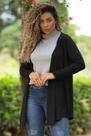 Cardigan Feminino Lisa Alongada em Suede 923 Preto