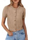Cardigan Feminino PRETTYGARDEN Verão Manga Curta Caqui
