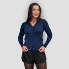 Cardigan Feminino Tricô Básico Blusa com Botão Manga Longa