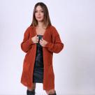 Cardigan Feminino Tricot Premium Casaco Alongado Ponto Escama Inverno