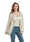 Cardigan Mvdlinnds Knit, decote em V, moletom feminino com estampa tricotada Cardigan Mvdlinnds Knit, decote em V, moletom feminino com estampa tricotada