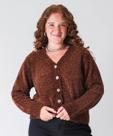 Cardigan Plus Size Feminino Chenille Botões Marisa Marrom