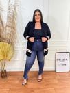 Cardigan Plus Size Preto com Listras