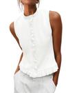 Cardigan Skoinvb, blusa feminina de malha branca plissada sem mangas