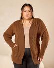 Cardigan Trança Com Bolso Plus Size
