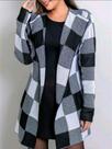 Cardigan Xadrez Sobretudo Tricô Inverno Gola Chic Feminino