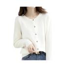 Cardigans De Cashmere Femininos, Suéter Tricotado Com Decote Redondo, Suéteres Sólidos De Botão