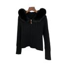 Cardigans De Tricô Com Capuz De Pele Real Em Patchwork Para Mulheres, Ajuste Slim, Suéteres Com Cardigans De Tricô Com Capuz De Pele Real Em Patchwork Para Mulheres, Ajuste Slim, Suéteres Com