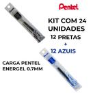 Carga pentel 0.7 energel lr7 kit refil 24 un 12 azul + 12 preta