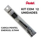 Carga refil caneta pentel energel lr7-c 0.7 preta kit com 12