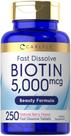 Carlyle Biotin 5000mcg 250 comprimidos de dissolução rápida veganos