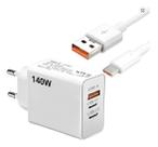 Carregador 140W Turbo 3 Portas Bivolt + Cabo Tipo C. Compatível com Samsung, Xiaomi, Redmi, Poco, Motorola, LG, Huawei,