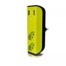 Carregador 2 portas usb c/ filtro de linha 2 tomadas tripolar - verde