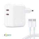 Carregador 35w Turbo com 2 Cabos Tipo C para Smartphone 15, 16 e 17 Pro e Max Tablet e Fone de Ouvido