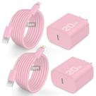 Carregador AISNI 20W PD USB-C com cabo rápido de 3 m, kit com 2, rosa