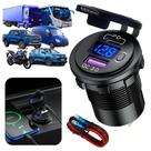 Carregador automotivo Turbo USB PD carregamento turbo universal Display LED Carro caminhao onibus moto 12v 24v On off