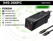 Carregador Celular 65W Ultra Rapido Dupla Saida Usb+Tipo C + Cabo Tipo C IMS-266PC