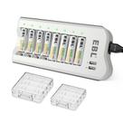 Carregador de bateria EBL C9041UW de 8 compartimentos com 4 AA 2800mAh e 4 AAA