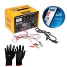 Carregador De Bateria para Carro ou Caminhão Profissional 12V ou 24V LCB10 Lynus 127V + Cera Automotiva + Luva