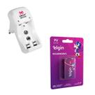 Carregador De Pilhas + 1 Bateria Recarreg 9v 250 Mah Elgin