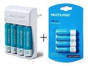 Carregador De Pilhas + 8 Pilhas AA Recarregáveis 2500 mah 1.2v Multilaser