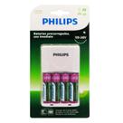 Carregador de Pilhas Philips com 4 Pilhas Aa Recarregáveis 2450 mAh SCB2445NB Bivolt Branco