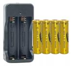 Carregador duplo Bivolt + 4 Baterias Recarregável 18650 9800mah 4.2v para Lanterna