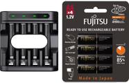 Carregador Enercell 4-LN com 4 pilhas AA Recarregáveis da Fujitsu Premium Carregador Enercell 4-LN com 4 pilhas AA Recarregáveis da Fujitsu Premium