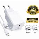 Carregador Fonte Turbo 20w Usb C Com Cabo Tipo C Para Linghtning Branco