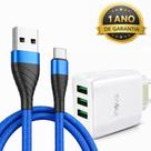 Carregador Fonte Turbo 3 Usb Com Cabo 2 Metros Usb-c Tipo C