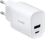 Carregador fonte USBC + USB 20W 2 saídas PD adaptador carregador Laut branco