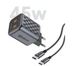 Carregador Hrebos Turbo 45W CRG-218C, USB-C + Cabo - Cinza