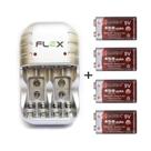Carregador Pilha Flex Com 4 Baterias de Lítio Recarregável Mox 450 mAh 9v Potente Microfone Violão MO-9V450