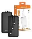 Carregador Portátil Power Bank AGold 10.000mah Adaptador 3 Entradas Cor Preto