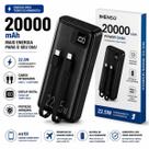 Carregador Power Bank 20000 mAh Cabos Embutidos Digital Portatil Carregamento Super Rápido De 22.5W