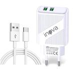Carregador Rápido 3,1A Bivolt 2 USB Cabo USBC TipoC 1 m Branco