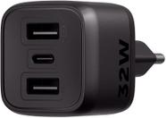 Carregador Rápido Turbo Tomada Intelbras 32W com GaN 32W c/ 2 Portas USB-A e 1 Porta USB-C
