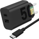 Carregador Super Turbo 50W Ultra Rápido Tipo C e USB Com Carregamento Rápido Cabo Tipo C Compatível Com Todos Os Dispositivos