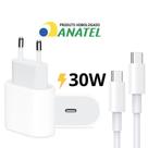 Carregador Turbo 30w Compatível com iPhone 15 15Pro 15ProMax 16 16Pro 16ProMax 17 17Pro 17ProMax USBC Bivolt Completo Cabo Fonte 30W Bivolt