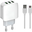 Carregador Turbo 3USB 3.1A Bivolt com Cabo V8 Android