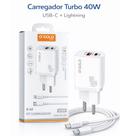 Carregador Turbo 40W PD QC3.0 Bivolt 2 USB + USB-C com Cabo Lightning Compatível Com iPhone Carregamento Rápido